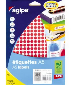 Etikety kruhové 8mm Agipa A5 červené