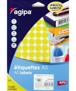 Etikety kruhové 15mm Agipa A5 žlté