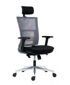 Kancelárska stolička Next s čiernym sedákom, operadlo sivá sieťovina