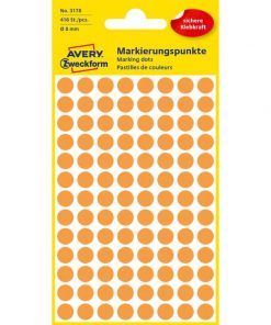 Etikety kruhové 8mm Avery neónovo oranžové