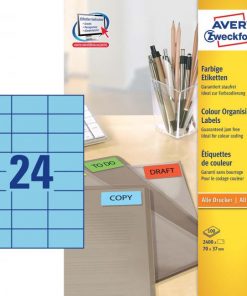 Etikety farebné 70x37mm Avery A4 100 hárkov modré