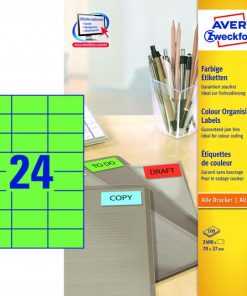 Etikety farebné 70x37mm Avery A4 100 hárkov zelené