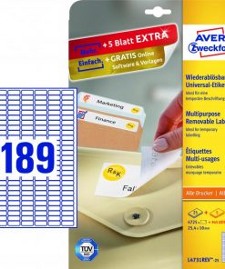 Etikety univerzálne odnímateľné 25,4x10mm Avery A4 25+5 hárkov