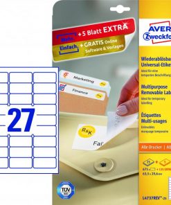 Etikety univerzálne odnímateľné 63,5x29,6mm Avery A4 25+5 hárkov