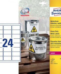 Etikety polyesterové veľmi odolné 63,5x33,9mm Avery A4 biele 20 hárkov