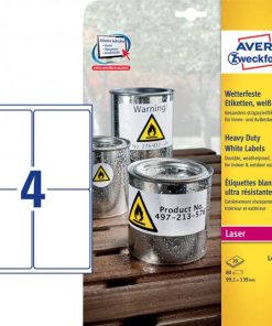 Etikety polyesterové veľmi odolné 99,1x139mm Avery A4 biele 20 hárkov