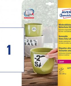 Etikety polyesterové veľmi odolné 210x297mm Avery A4 biele odnímateľné 20 hárkov