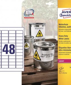 Etikety polyesterové veľmi odolné 45,7x21,2mm Avery A4 biele 20 hárkov