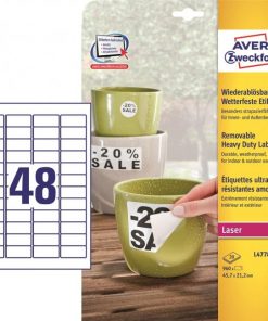 Etikety polyesterové veľmi odolné 45,7x21,2mm Avery A4 biele odnímateľné 20 hárkov