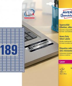 Etikety polyesterové veľmi odolné 25,4x10mm Avery A4 strieborné 20 hárkov