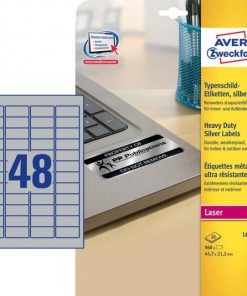 Etikety polyesterové veľmi odolné 45,7x21,2mm Avery A4 strieborné 20 hárkov