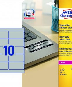 Etikety polyesterové veľmi odolné 96x50,8mm Avery A4 strieborné 20 hárkov