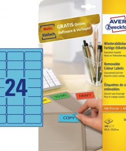 Etikety Avery odnímateľné 63,5x33,9 mm, modré