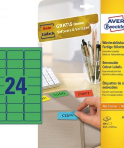 Etikety Avery odnímateľné 63,5x33,9 mm, zelené