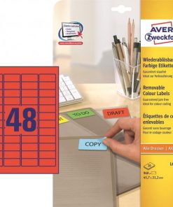 Etikety Avery odnímateľné 45,7x21,2 mm červené