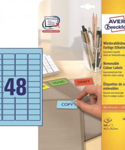 Etikety Avery odnímateľné 45,7x21,2 mm, modré