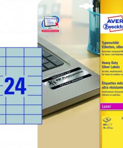 Etikety polyesterové veľmi odolné 70x37mm Avery A4 strieborné 20 hárkov