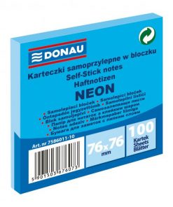 Samolepiaci bloček Donau neónový, 76 x 76 mm, modrý, 100 lístkov