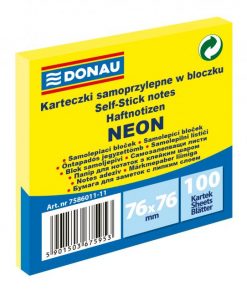Bloček Donau neónový, 76 x 76 mm, žltý, 100 lístkov