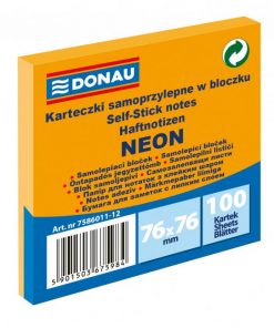Bloček Donau neónový, 76 x 76 mm, oranžový, 100 lístkov