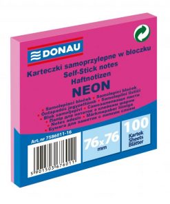 Samolepiaci bloček Donau neónový, 76 x 76 mm, ružový, 100 lístkov