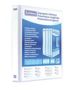 Zakladač 4-krúžkový prezentačný DONAU kartón/PP, A4/4RD/65, biely