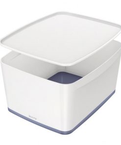 Úložný box s vekom Leitz MyBox, veľkosť L biela/sivá