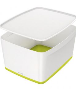 Úložný box s vekom Leitz MyBox, veľkosť L biela/zelená;;;