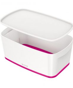 Úložný box s vekom Leitz MyBox, veľkosť S biela/ružová