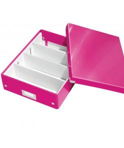 Stredná organizačná krabica Click & Store metalická ružová