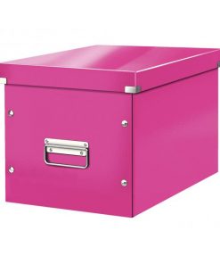 Štvorcová krabica Click & Store A4 metalická ružová