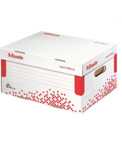 Archívna krabica Esselte Speedbox A4 so sklápacím vekom biela/červená 355×193×252 mm