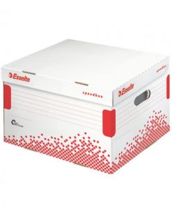 Archívna krabica Esselte Speedbox M so sklápacím vekom biela/červená 367×263×325 mm
