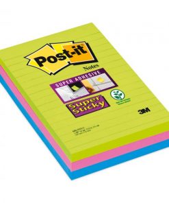 Samolepiaci bloček Post-it Super Sticky 101 mm x 152 mm XXL, dúhové farby, linajkové, 3 bločky po 90 lístkov