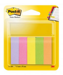 Záložky Post-it papierové, 15 x 50 mm, 100 lístkov, 5 bločkov/balenie