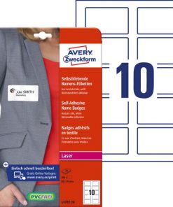 Samolepiace menovky Avery na textil 80x50mm, materiál acetátový hodváb