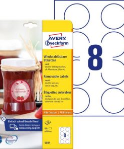 Etikety kruhové 65mm Avery 10 hárkov biele