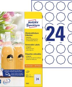 Etikety osemhranné 40,8x40,3mm Avery 10 hárkov biele