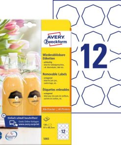 Etikety osemhranné 61x60,3mm Avery 10 hárkov biele