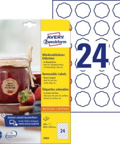 Etikety v tvare kvetu 40,8x40,3mm Avery 10 hárkov biele