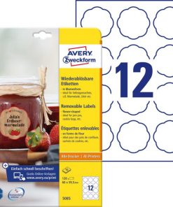 Etikety v tvare kvetu 60x59,5mm Avery 10 hárkov biele