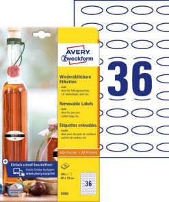 Etikety oválne 40x20mm Avery 10 hárkov biele