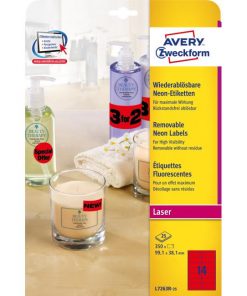 Etikety Avery odnímateľné 99,1x38,1 mm neónové červené