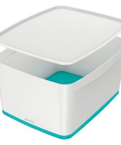 Úložný box s vekom Leitz MyBox, veľkosť L biela/ľadovo modrá