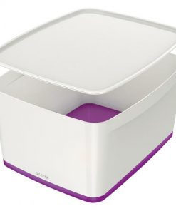 Úložný box s vekom Leitz MyBox, veľkosť L biela/purpurová