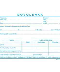 Tlačivo Dovolenka A6, 100 listov