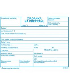 Tlačivo Žiadanka na prepravu, A6, 100 listov