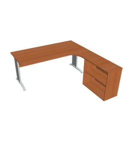 Pracovný stôl Cross, ergo, ľavý, 180x75,5x200 cm, čerešňa/kov