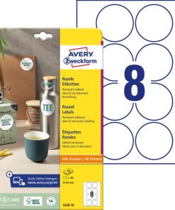 Etikety univerzálne kruhové 69mm Avery A4 10 hárkov