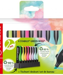 Sada zvýrazňovačov STABILO GREEN BOSS 8S so 4 rôznymi pastelovými a neónovými farbami
